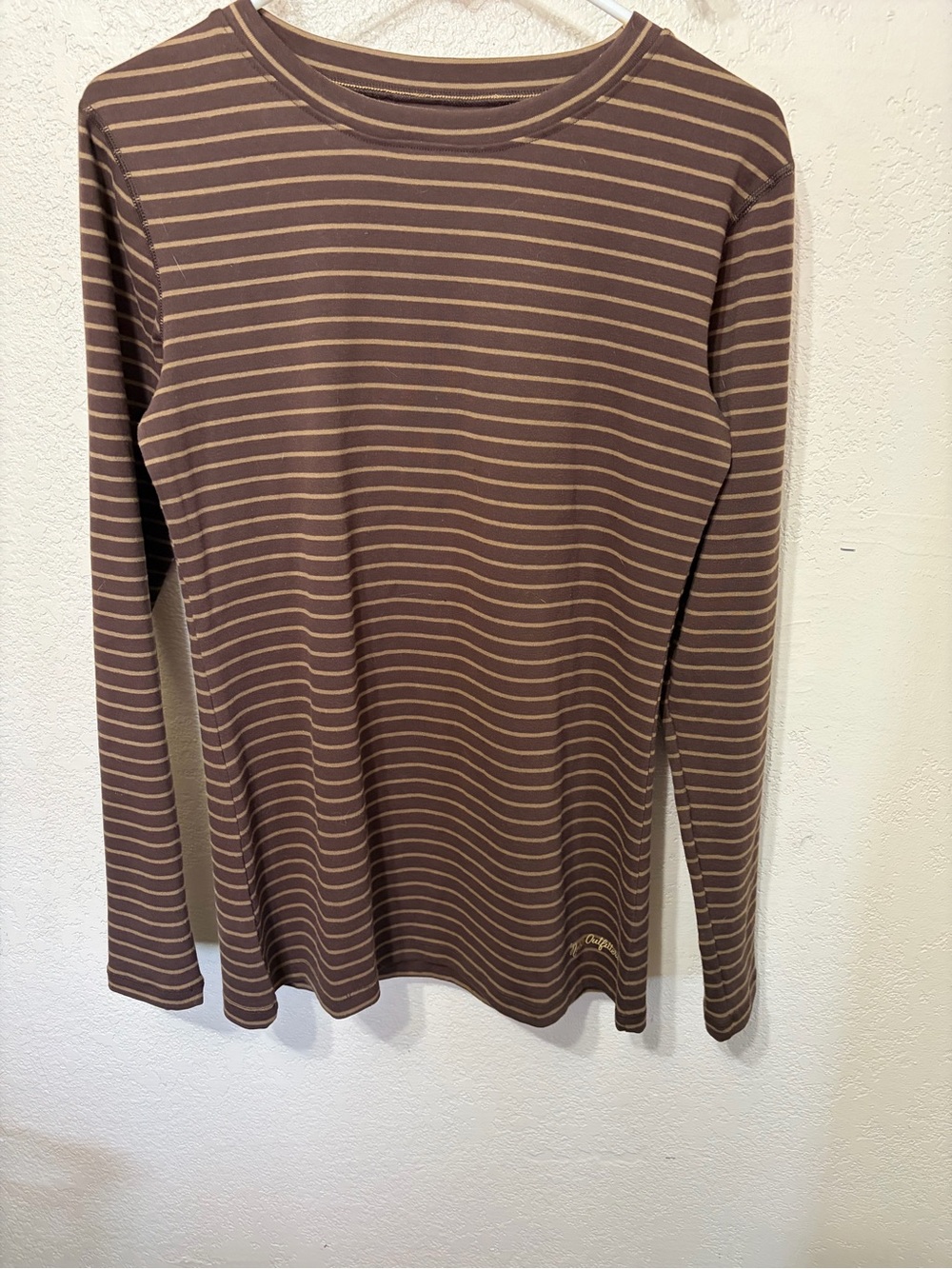 Striped Long-Sleeve Crewneck Top in Brown and Tan